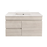 Lukka Camden Modern 900mm Narrow Wall Hung Vanity E0 MDF Wood Grain PVC Film Cabinet with Left/Right Hand Drawers Variant Colour Available