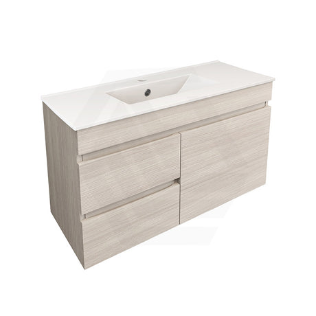 Lukka Camden Modern 900mm Narrow Wall Hung Vanity E0 MDF Wood Grain PVC Film Cabinet with Left/Right Hand Drawers Variant Colour Available