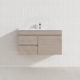 Lukka Camden Modern 900mm Narrow Wall Hung Vanity E0 MDF Wood Grain PVC Film Cabinet with Left/Right Hand Drawers Variant Colour Available