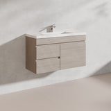Lukka Camden Modern 900mm Narrow Wall Hung Vanity E0 MDF Wood Grain PVC Film Cabinet with Left/Right Hand Drawers Variant Colour Available