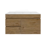 Lukka Camden Modern 900mm Narrow Wall Hung Vanity E0 MDF Wood Grain PVC Film Cabinet with Left/Right Hand Drawers Variant Colour Available