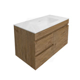 Lukka Camden Modern 900mm Narrow Wall Hung Vanity E0 MDF Wood Grain PVC Film Cabinet with Left/Right Hand Drawers Variant Colour Available