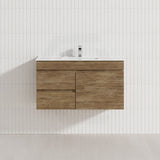 Lukka Camden Modern 900mm Narrow Wall Hung Vanity E0 MDF Wood Grain PVC Film Cabinet with Left/Right Hand Drawers Variant Colour Available
