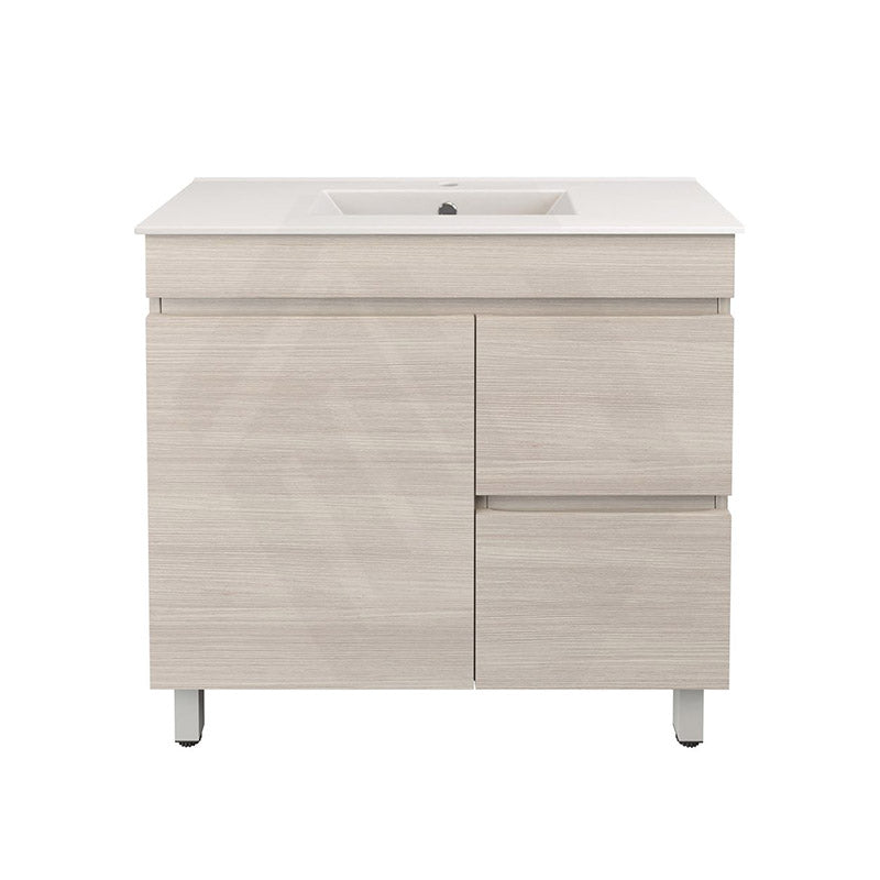 Lukka Camden Modern 900mm Narrow Freestanding Vanity E0 MDF Wood Grain PVC Film Cabinet with Left/Right Hand Drawers In Various Colours