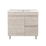 Lukka Camden Modern 900mm Narrow Freestanding Vanity E0 MDF Wood Grain PVC Film Cabinet with Left/Right Hand Drawers In Various Colours