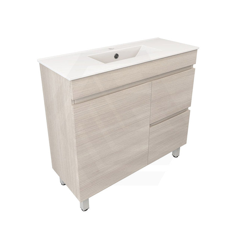 Lukka Camden Modern 900mm Narrow Freestanding Vanity E0 MDF Wood Grain PVC Film Cabinet with Left/Right Hand Drawers In Various Colours