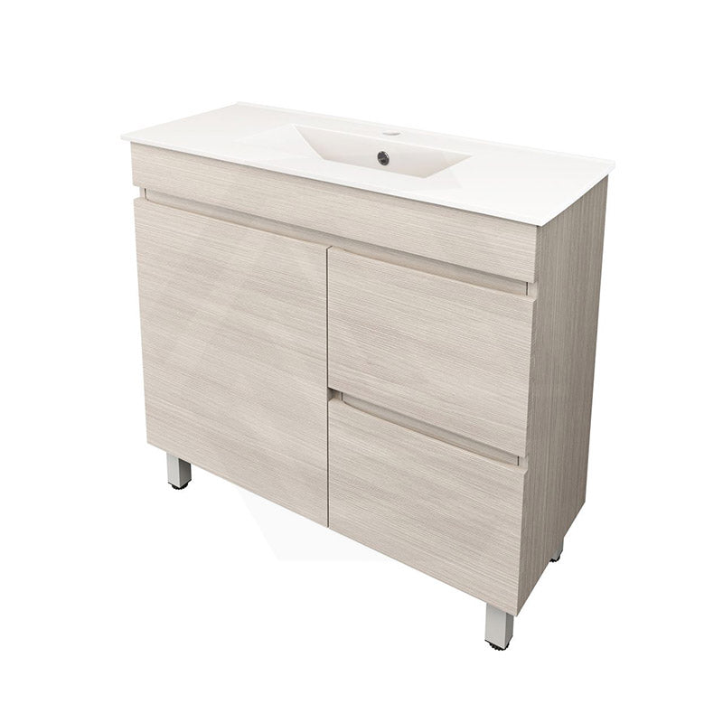 Lukka Camden Modern 900mm Narrow Freestanding Vanity E0 MDF Wood Grain PVC Film Cabinet with Left/Right Hand Drawers In Various Colours