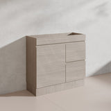 Lukka Camden Modern 900mm Narrow Freestanding Vanity E0 MDF Wood Grain PVC Film Cabinet with Left/Right Hand Drawers In Various Colours