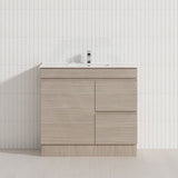 Lukka Camden Modern 900mm Narrow Freestanding Vanity E0 MDF Wood Grain PVC Film Cabinet with Left/Right Hand Drawers In Various Colours