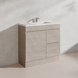 Lukka Camden Modern 900mm Narrow Freestanding Vanity E0 MDF Wood Grain PVC Film Cabinet with Left/Right Hand Drawers In Various Colours