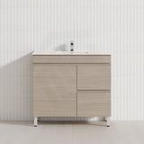 Lukka Camden Modern 900mm Narrow Freestanding Vanity E0 MDF Wood Grain PVC Film Cabinet with Left/Right Hand Drawers In Various Colours