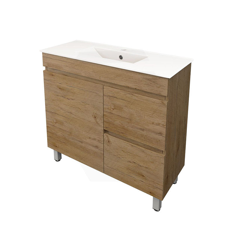 Lukka Camden Modern 900mm Narrow Freestanding Vanity E0 MDF Wood Grain PVC Film Cabinet with Left/Right Hand Drawers In Various Colours