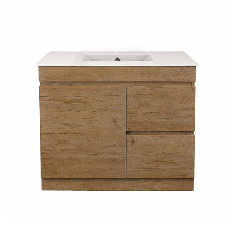 Lukka Camden Modern 900mm Narrow Freestanding Vanity E0 MDF Wood Grain PVC Film Cabinet with Left/Right Hand Drawers In Various Colours