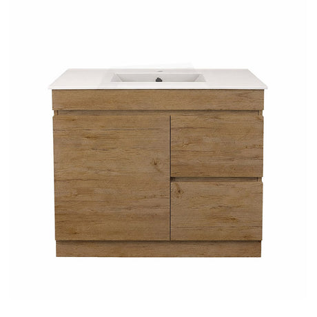 Lukka Camden Modern 900mm Narrow Freestanding Vanity E0 MDF Wood Grain PVC Film Cabinet with Left/Right Hand Drawers In Various Colours