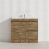 Lukka Camden Modern 900mm Narrow Freestanding Vanity E0 MDF Wood Grain PVC Film Cabinet with Left/Right Hand Drawers In Various Colours