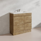 Lukka Camden Modern 900mm Narrow Freestanding Vanity E0 MDF Wood Grain PVC Film Cabinet with Left/Right Hand Drawers In Various Colours