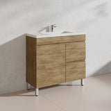 Lukka Camden Modern 900mm Narrow Freestanding Vanity E0 MDF Wood Grain PVC Film Cabinet with Left/Right Hand Drawers In Various Colours
