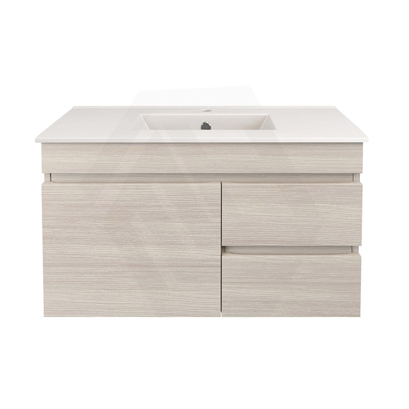 Lukka Camden Modern 900mm Narrow Wall Hung Vanity E0 MDF Wood Grain PVC Film Cabinet with Left/Right Hand Drawers Variant Colour Available