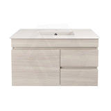 Lukka Camden Modern 900mm Narrow Wall Hung Vanity E0 MDF Wood Grain PVC Film Cabinet with Left/Right Hand Drawers Variant Colour Available