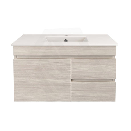 Lukka Camden Modern 900mm Narrow Wall Hung Vanity E0 MDF Wood Grain PVC Film Cabinet with Left/Right Hand Drawers Variant Colour Available