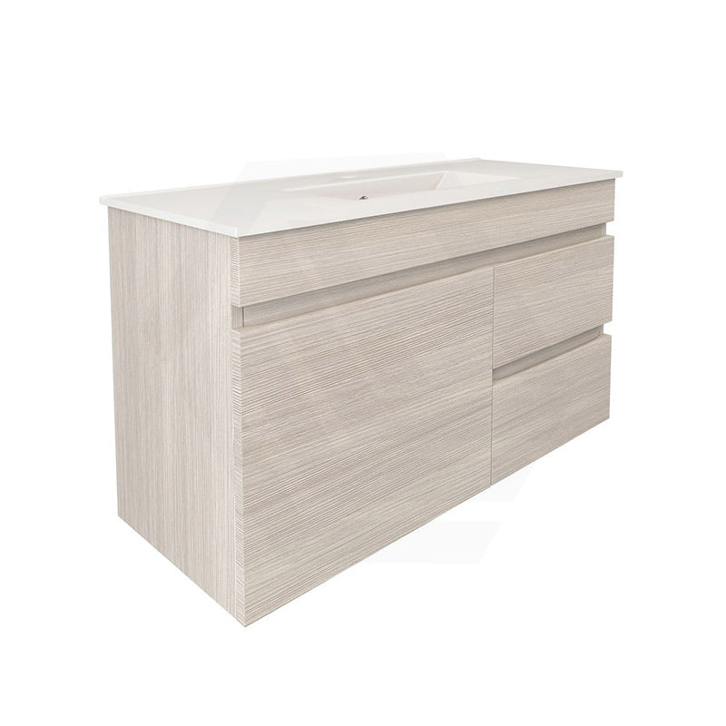 Lukka Camden Modern 900mm Narrow Wall Hung Vanity E0 MDF Wood Grain PVC Film Cabinet with Left/Right Hand Drawers Variant Colour Available