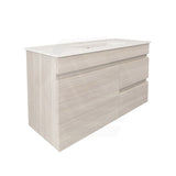 Lukka Camden Modern 900mm Narrow Wall Hung Vanity E0 MDF Wood Grain PVC Film Cabinet with Left/Right Hand Drawers Variant Colour Available