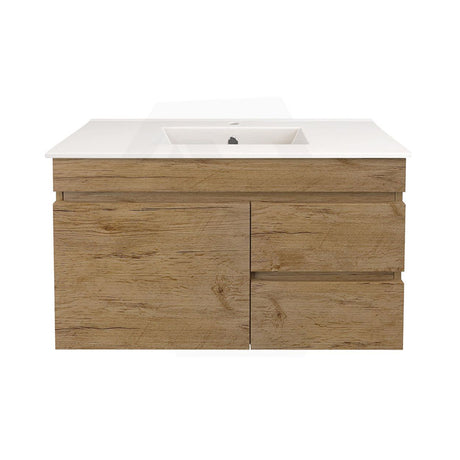 Lukka Camden Modern 900mm Narrow Wall Hung Vanity E0 MDF Wood Grain PVC Film Cabinet with Left/Right Hand Drawers Variant Colour Available