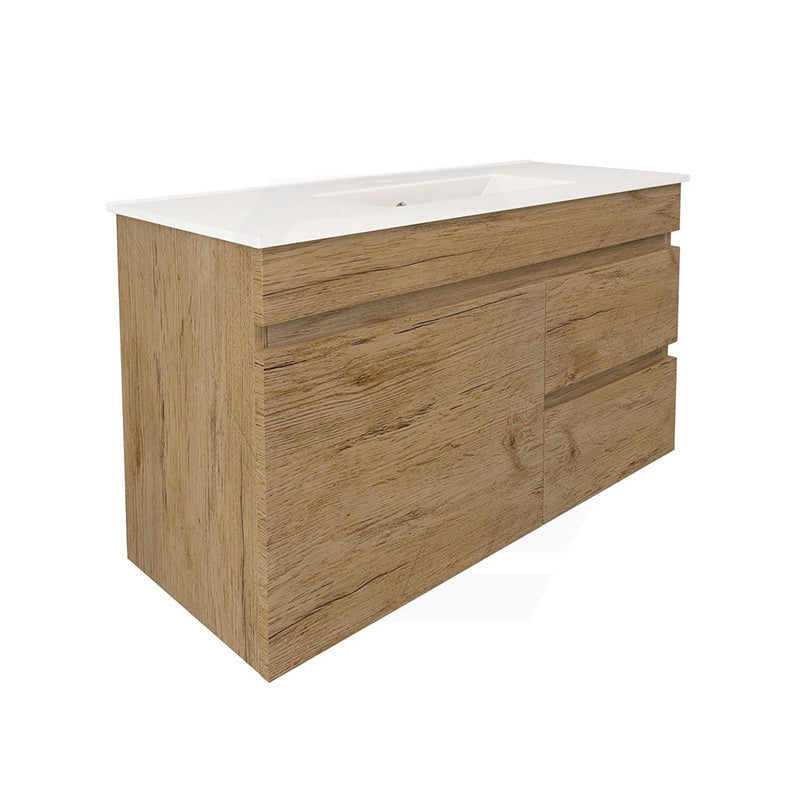 Lukka Camden Modern 900mm Narrow Wall Hung Vanity E0 MDF Wood Grain PVC Film Cabinet with Left/Right Hand Drawers Variant Colour Available