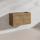Lukka Camden Modern 900mm Narrow Wall Hung Vanity E0 MDF Wood Grain PVC Film Cabinet with Left/Right Hand Drawers Variant Colour Available