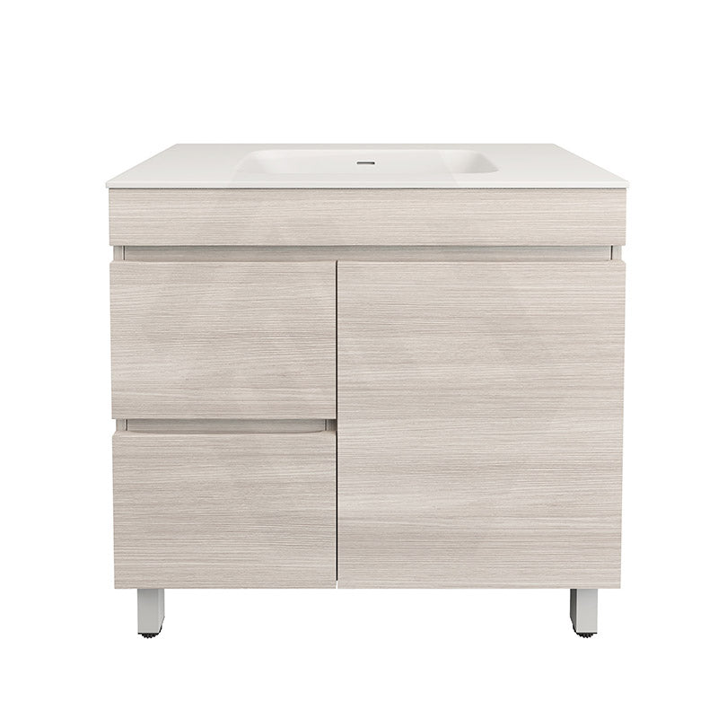 Lukka Camden Modern 900mm Freestanding Vanity E0 MDF Wood Grain PVC Film Cabinet with Left/Right Hand Drawers In Various Colours