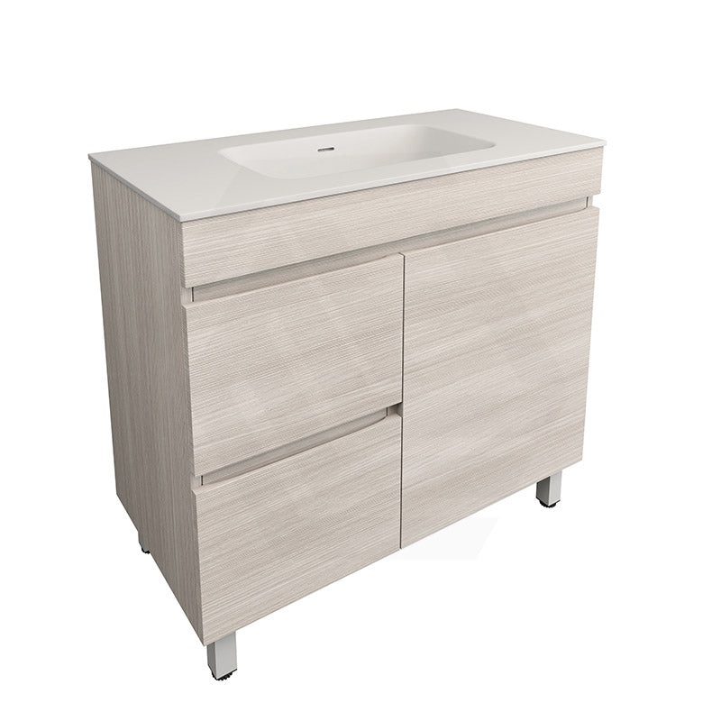 Lukka Camden Modern 900mm Freestanding Vanity E0 MDF Wood Grain PVC Film Cabinet with Left/Right Hand Drawers In Various Colours