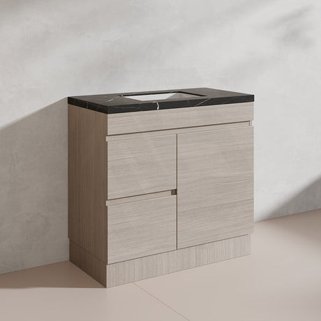 Lukka Camden Modern 900mm Freestanding Vanity E0 MDF Wood Grain PVC Film Cabinet with Left/Right Hand Drawers In Various Colours