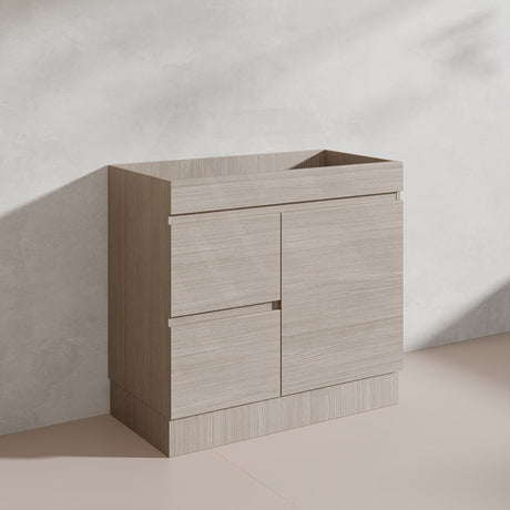 Lukka Camden Modern 900mm Freestanding Vanity E0 MDF Wood Grain PVC Film Cabinet with Left/Right Hand Drawers In Various Colours