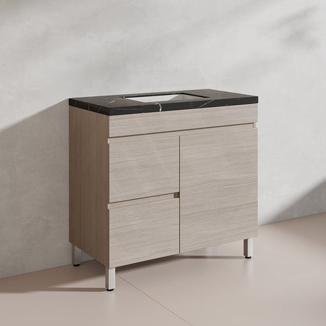 Lukka Camden Modern 900mm Freestanding Vanity E0 MDF Wood Grain PVC Film Cabinet with Left/Right Hand Drawers In Various Colours