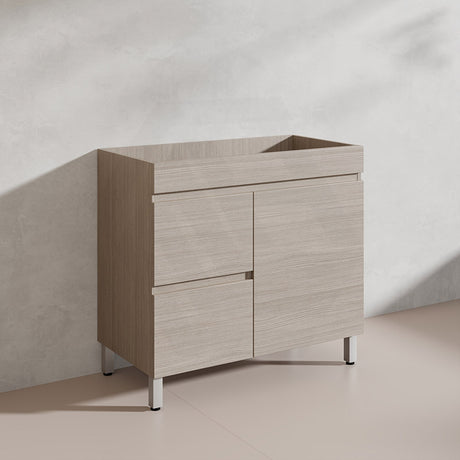 Lukka Camden Modern 900mm Freestanding Vanity E0 MDF Wood Grain PVC Film Cabinet with Left/Right Hand Drawers In Various Colours
