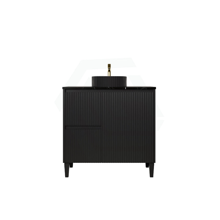 Lukka Crete Modern 600-1500mm Matt Black/White Freestanding Vanity with Legs PVC Board Linear Surface