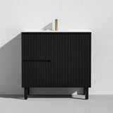 Lukka Crete Modern 600-1500mm Matt Black/White Freestanding Vanity with Legs PVC Board Linear Surface