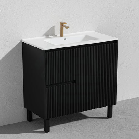 Lukka Crete Modern 600-1500mm Matt Black/White Freestanding Vanity with Legs PVC Board Linear Surface
