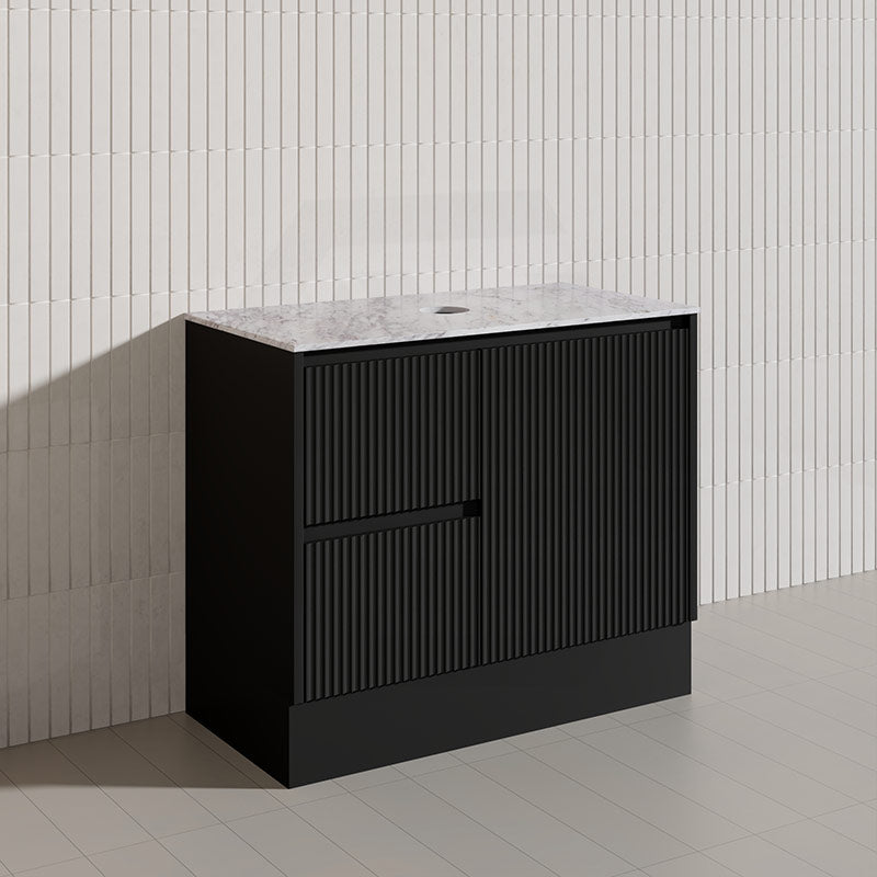 Lukka Crete Modern 900mm Matt Black/White Freestanding Vanity PVC Board Linear Surface