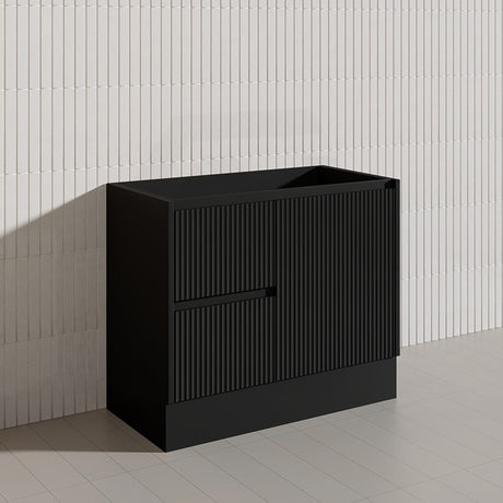 Lukka Crete Modern 900mm Matt Black/White Freestanding Vanity PVC Board Linear Surface