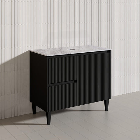 Lukka Crete Modern 900mm Matt Black/White Freestanding Vanity PVC Board Linear Surface