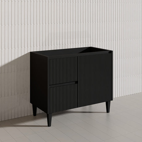 Lukka Crete Modern 900mm Matt Black/White Freestanding Vanity PVC Board Linear Surface