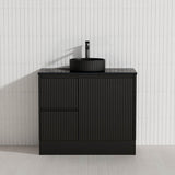 Lukka Crete Modern 600-1500mm Matt Black/White Freestanding Vanity with Kickboard PVC Board Linear Surface
