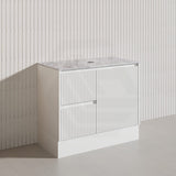 Lukka Crete Modern 900mm Matt Black/White Freestanding Vanity PVC Board Linear Surface