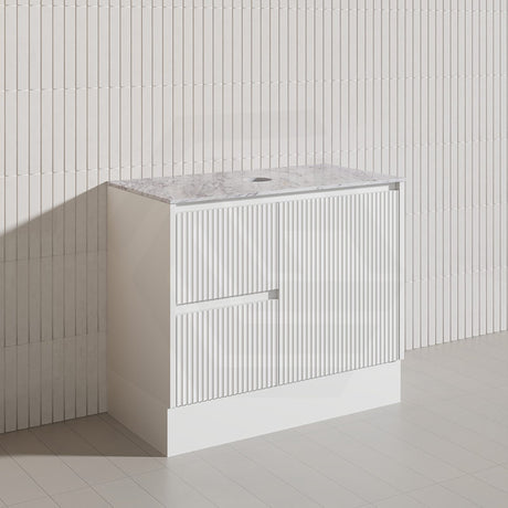 Lukka Crete Modern 900mm Matt Black/White Freestanding Vanity PVC Board Linear Surface