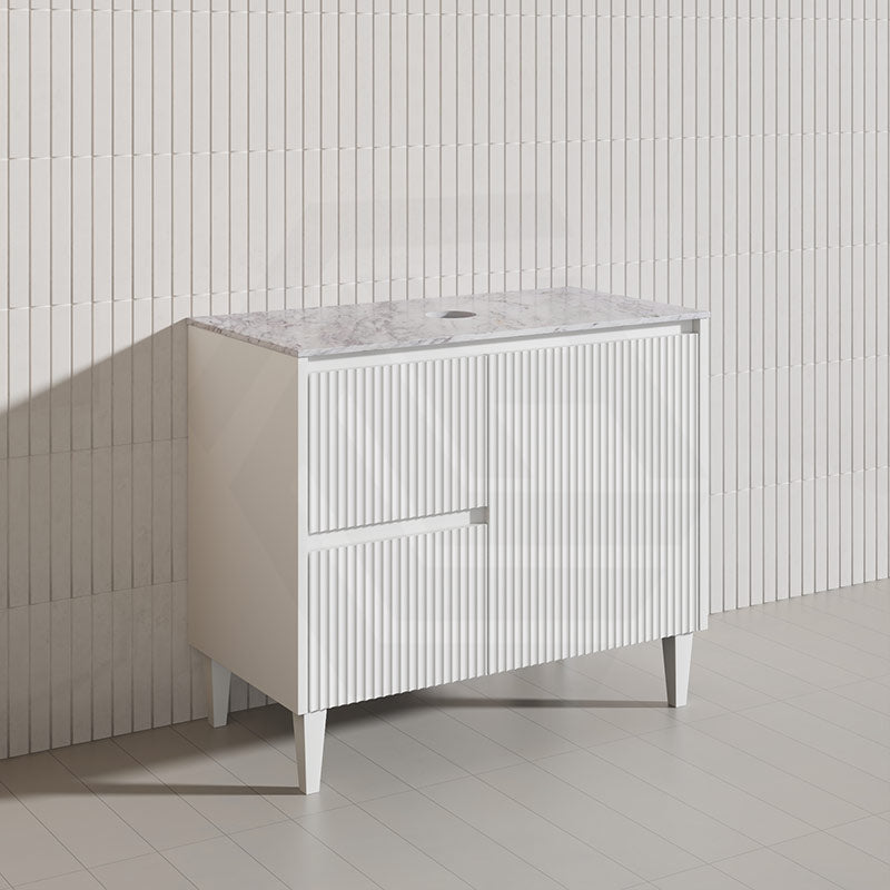 Lukka Crete Modern 900mm Matt Black/White Freestanding Vanity PVC Board Linear Surface