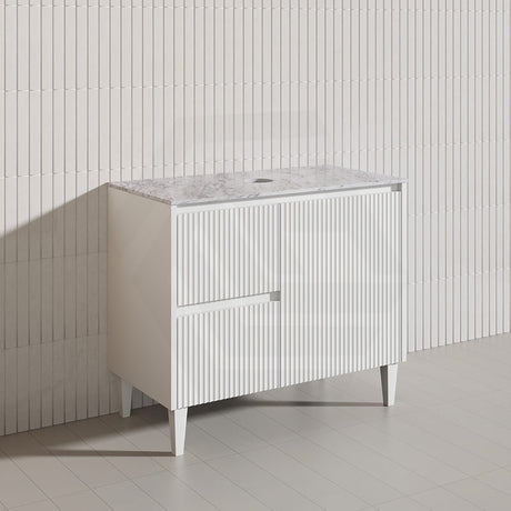 Lukka Crete Modern 900mm Matt Black/White Freestanding Vanity PVC Board Linear Surface