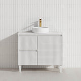 Lukka Crete Modern 600-1500mm Matt Black/White Freestanding Vanity with Legs PVC Board Linear Surface