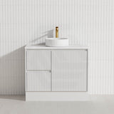 Lukka Crete Modern 600-1500mm Matt Black/White Freestanding Vanity with Kickboard PVC Board Linear Surface