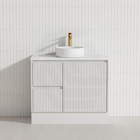 Lukka Crete Modern 600-1500mm Matt Black/White Freestanding Vanity with Kickboard PVC Board Linear Surface